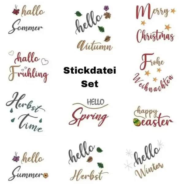 Stickdatei Schriftzüge Jahreszeiten