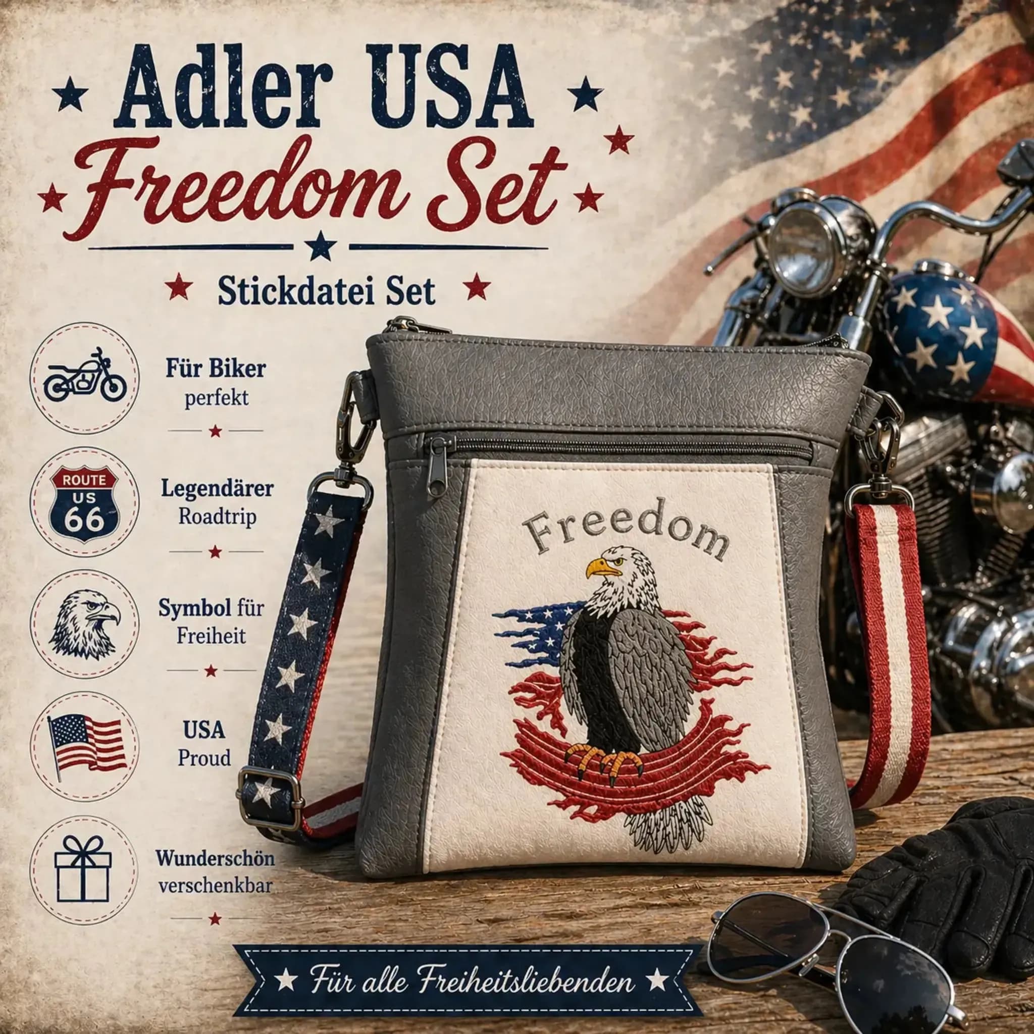 Stickdatei Adler USA Freedom Set