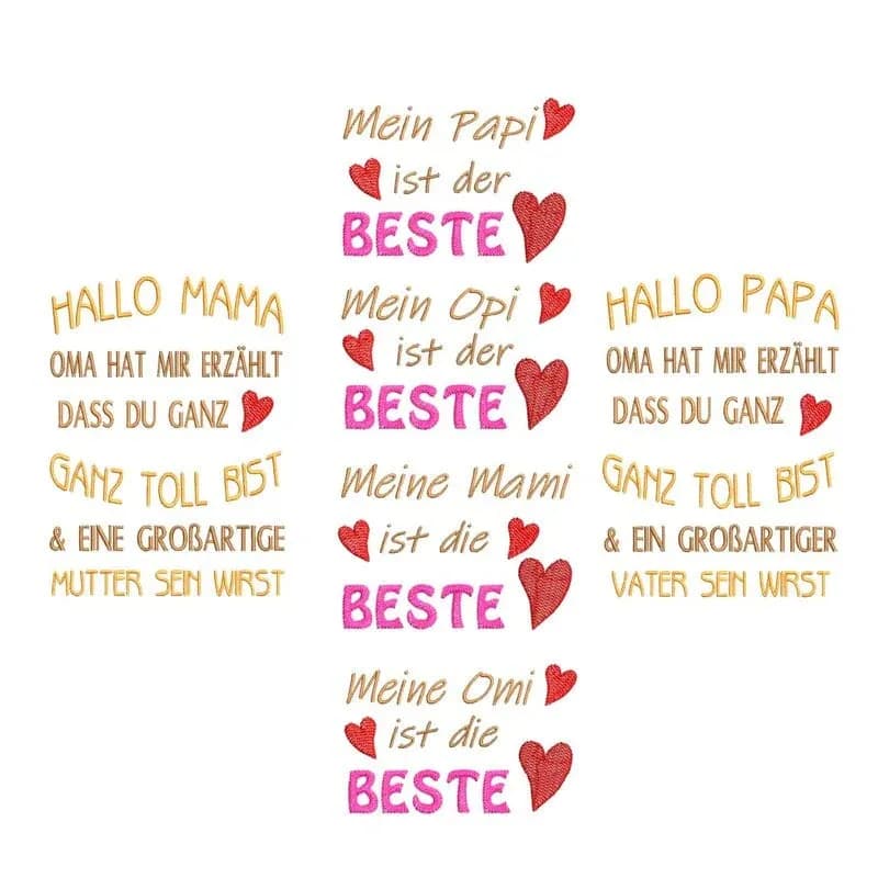 Stickdatei Sprüche Set Mami Papi Omi Opi 2
