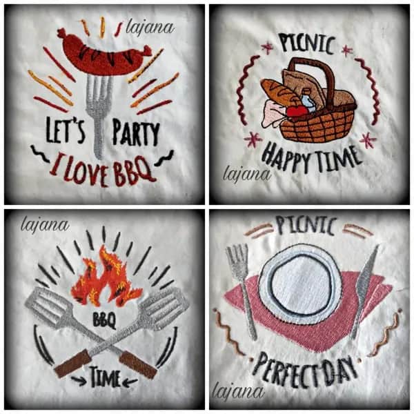 BBQ Grill Stickdatei Set – 9 Motive für Grillschürze & Küchentextilien