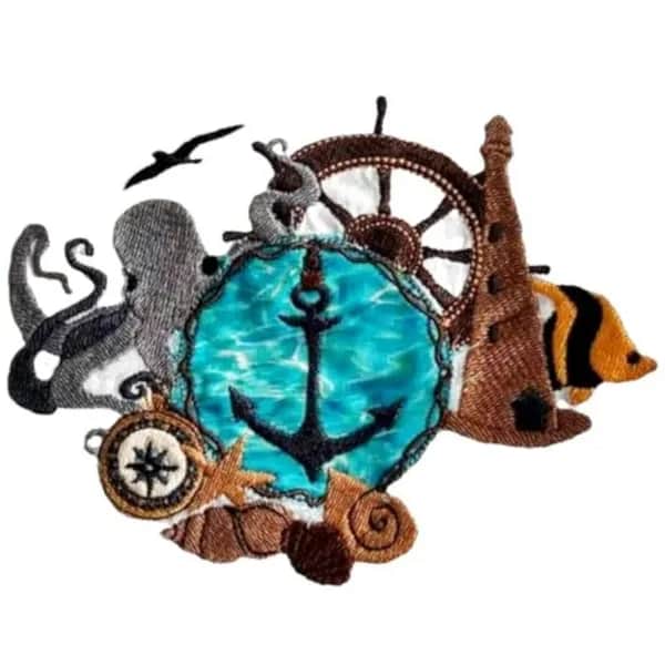 Stickdatei Maritim Nautical – Vintage-Style mit Teilapplikation | stiXXie