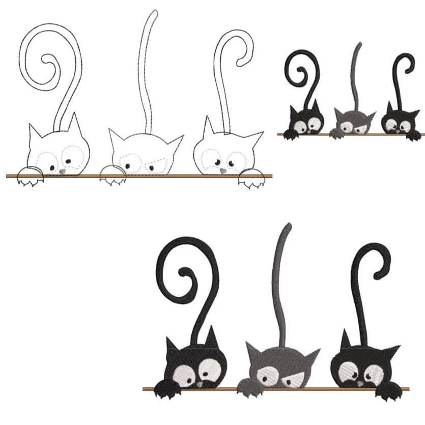Stickdatei Katze Katzentrio Doodle Applikation